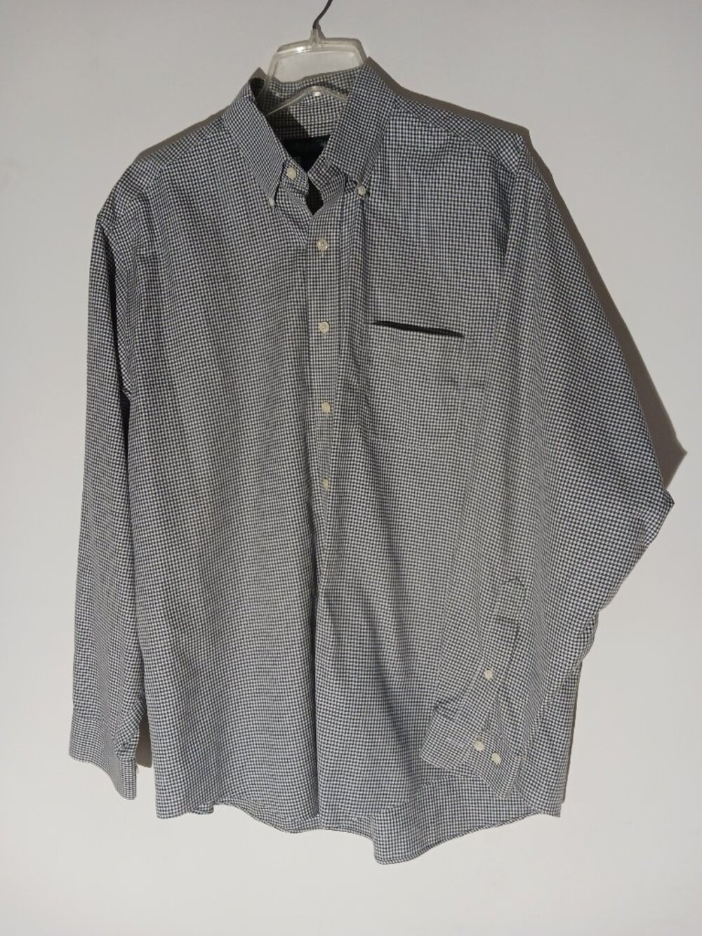 Brooks Brothers  Long-Sleeve Shirt Button-Down Black White Ginham Plaid Mens L